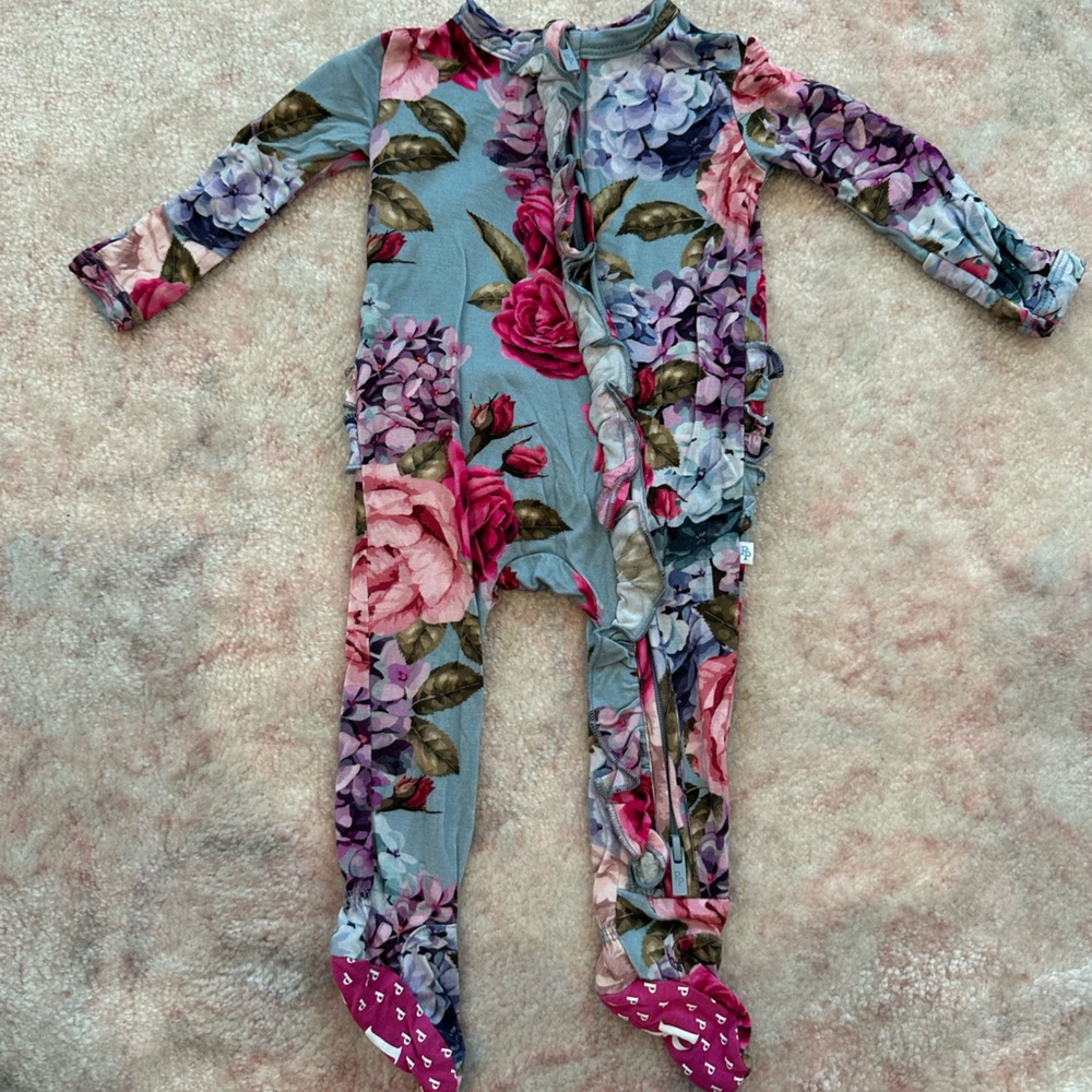 Posh Peanut Pink and Blue Floral Onesie